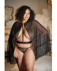 Allure Lace & Mesh Cape W/attached Waist Belt (g-string Not Included) Black Qn Sex Toy Product