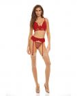 Bombshell Boudoir Lace & Mesh Peek A Boo Wire Bra, Garter Belt & G-string Red Md Sex Toy Product