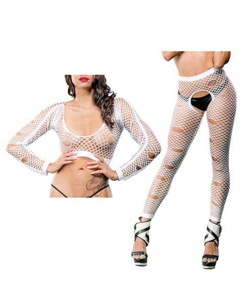 Beverly Hills Naughty Girl Crotchless Mixed Hole Leggings White O/s Sex Toy Product