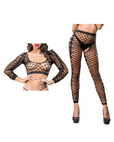 Beverly Hills Naughty Girl Crotchless Front Mesh & Side Design Leggings Black O/s Sex Toy Product