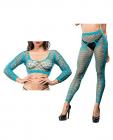 Beverly Hills Naughty Girl Crotchless Front Mesh & Side Design Leggings Turquoise O/s Sex Toy Product