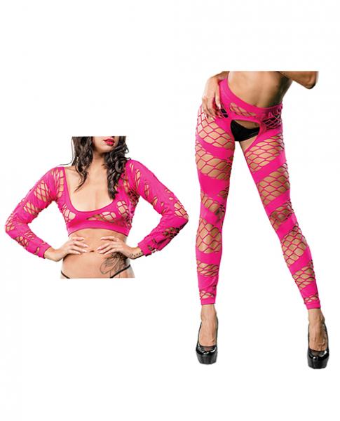 Beverly Hills Naughty Girl Crotchless Mesh & Fishnet Leggings Pink O/s Sex Toy Product