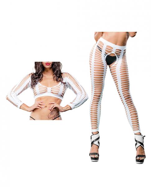Beverly Hills Naughty Girl Crotchless All Over Straps Mesh Leggings White O/s Sex Toy Product