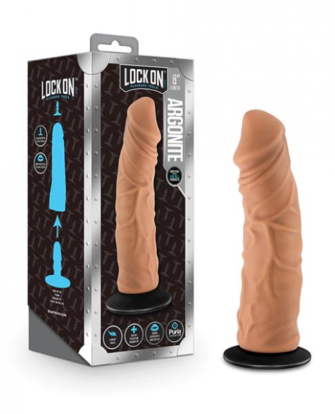 Blush Lock On 8" Argonite Dildo W/suction Cup Adapter - Mocha Sex Toy Product