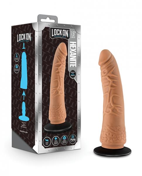 Blush Lock On 7.5" Hexanite Dildo W/suction Cup Adapter - Mocha Sex Toy Product