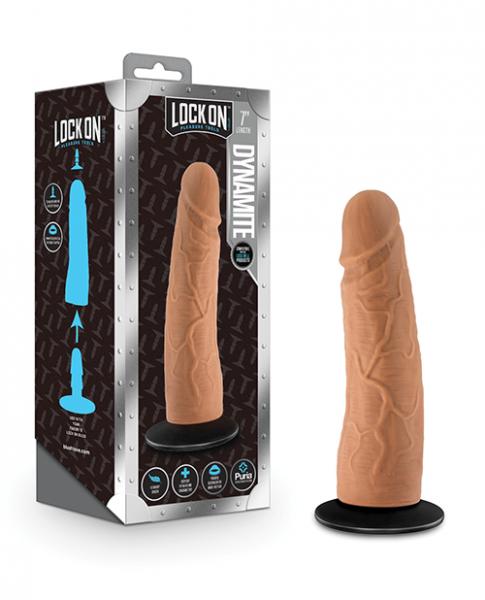 Blush Lock On 7" Dynamite Dildo W/suction Cup Adapter - Mocha Sex Toy Product