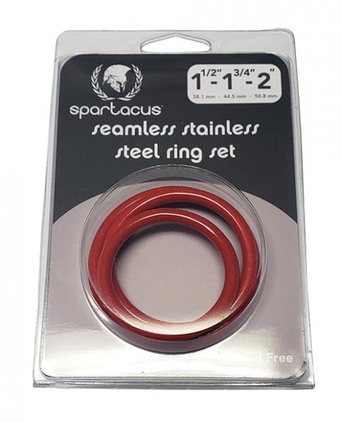 Spartacus Seamless Stainless Steel C-ring - Red Pack Of 3 Sex Toy Product