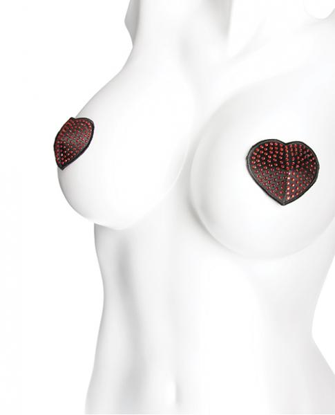 Heart Rhinestone Pasties - Red/black O/s Sex Toy Product