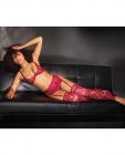 Scallop Stretch Lace Bra, Garter Belt & Thong Ruby Md Sex Toy Product