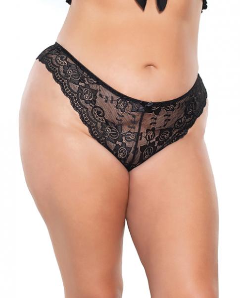 Scallop Stretch Lace High Leg Panty Black Os/xl Sex Toy Product