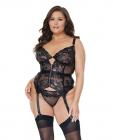 Metallic Stretch Lace Garter Belt Bustier W/lace Up Closure & Thong Black/rose Gold 3x/4x Sex Toy Product