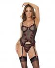 Mesh Underwire Garterbelt Bustier W/g-string Black Medium Sex Toy Product