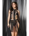Play Darque Fringe Harness Top & Skirt Black O/s Sex Toy Product