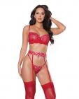 Holiday Metallic Stretch Lace Underwire Bra, Garter Belt & G-string Red/silver Md Sex Toy Product