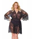 Holiday Eyelash Lace Robe W/bell Sleeves Black Os/xl Sex Toy Product