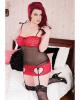 Contrasting Lace & Mesh Chemise, Garters Black/Red XL Sex Toy Product Image 1