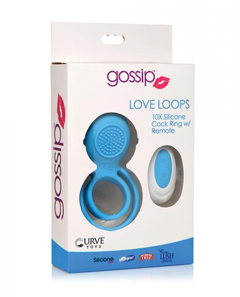 Curve Toys Gossip Love Loops 10x Silicone Cock Ring W/remote - Azure Sex Toy Product