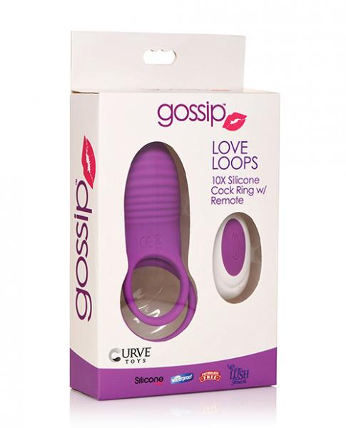 Curve Toys Gossip Love Loops 10x Silicone Cock Ring W/remote - Violet Sex Toy Product