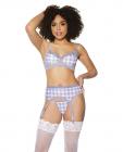 Crystal Pink Buffalo Check Print, Bra, Garter Belt & String Grey/pink Lg Sex Toy Product