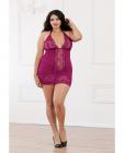 Lace, Mesh, Spandex Halter Chemise & Thong Raspberry 2X Sex Toy Product