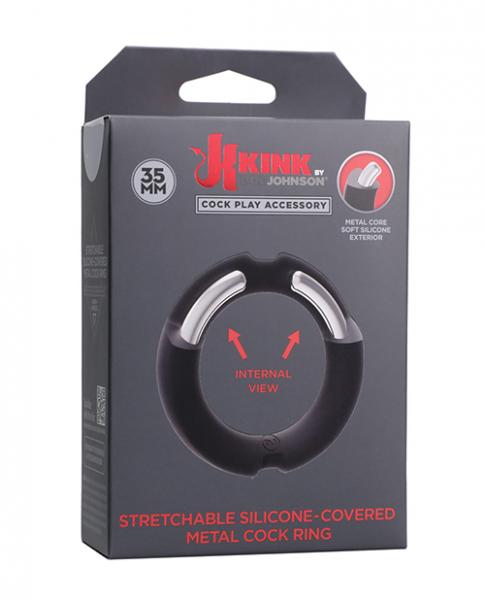 Merci Hybrid Silicone Covered Metal Cock Ring - 35 Mm Black Sex Toy Product