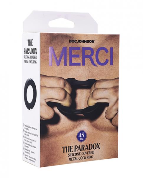 Merci Hybrid Silicone Covered Metal Cock Ring - 45 Mm Black Sex Toy Product