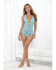All Over Two Tone Lace Bustier & Open Crotch G-back Panty Icy Blue Md Sex Toy Product