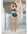 Jeweled Lace Bra, Garter, Panty & Hose Teal Blue Large Sex Toy Product