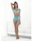 Lace & Mesh Underwire Bra, Garterbelt & G-string Malibu Blue Lg Sex Toy Product