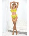 Neon Lace Underwire Bra W/double Tulle Garter Skirt & Double Elastic Panty Neon Lime Sm Sex Toy Product