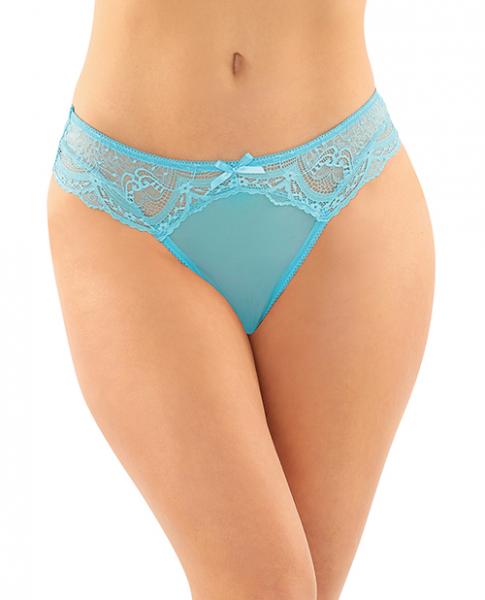 Cassia Crotchless Lace & Mesh Panty Turquoise S/m Sex Toy Product