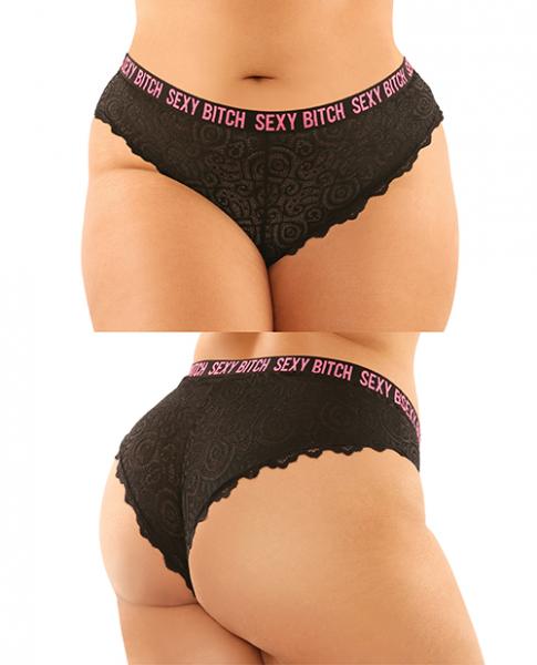 Vibes Buddy Sexy Bitch Lace Panty & Micro Thong Black/pnk Qn Sex Toy Product