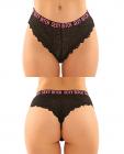 Vibes Buddy Sexy Bitch Lace Panty & Micro Thong Black/pnk S/m Sex Toy Product