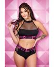 Vibes Pussy Power Micro-net Halter Top & Booty Short Black M/l Sex Toy Product