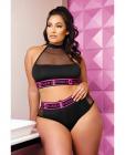 Vibes Pussy Power Micro-net Halter Top & Booty Short Black Qn Sex Toy Product