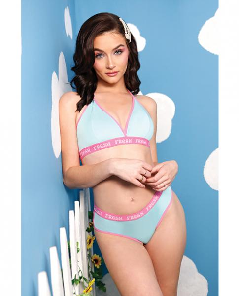 Vibes Fresh Halter Bralette & Booty Short Light Blue S/m Sex Toy Product