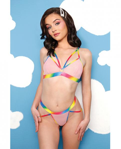 Vibes Make It Rain Caged Bralette & Panty W/booty Rainbow S/m Sex Toy Product
