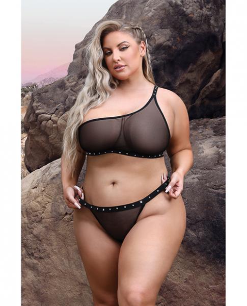 Vibes Bad Bitch One Shoulder Bling Bralette & Panty Black Qn Sex Toy Product