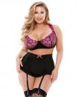 Curve Cassie Bra, Gartered Skirt & Panty Black Pink 3X/4X Sex Toy Product