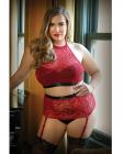 Curve Aria Lace Halter Top & High Waist Panty Red 1x/2x Sex Toy Product