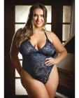 Curve Cara Stretch Lace Teddy W/snap Crotch Ink Blue 3x/4x Sex Toy Product