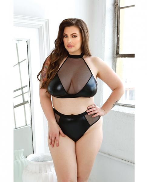 Curve Rebel Wetlook Halter Top W/removable Chain & Panty Black 1x/2x Sex Toy Product