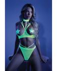 Glow Black Light Harness Open Shelf Bra & Cage Thong (pasties Not Included) Neon Lemon L/xl Sex Toy Product