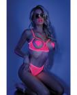 Glow Black Light Open Cup Bra & Crotchless Panties (pasties Not Included) Neon Pink M/l Sex Toy Product