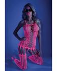 Glow Black Light Criss Cross Paneled Bodystocking Neon Pink O/s Sex Toy Product