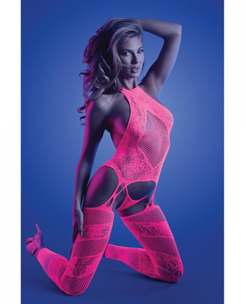 Glow Captivating Halter Bodystocking & G-string Neon Pink O/s Sex Toy Product