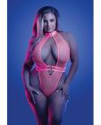 Glow Knockout Fishnet Teddy W/detachable Thong - Neon Pink Qn Sex Toy Product