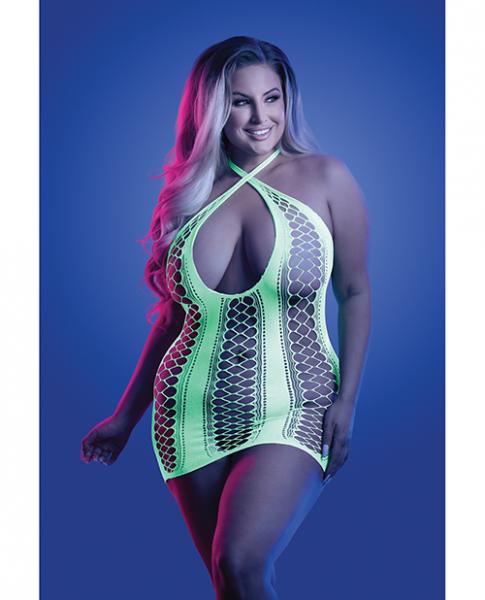 Glow Synthesize Uv Reactive Seamless Halter Dress - Neon Green Qn Sex Toy Product
