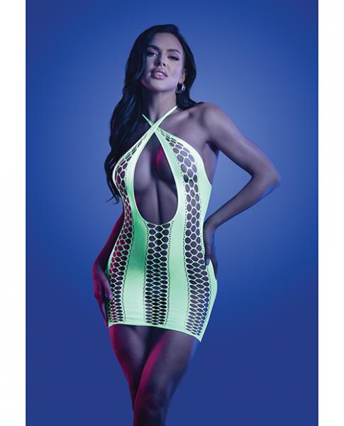 Glow Synthesize Uv Reactive Seamless Halter Dress - Neon Green O/s Sex Toy Product