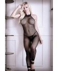 Sheer Feelin Myself Halter Dot Fishnet Footless Bodystocking Black O/s Sex Toy Product
